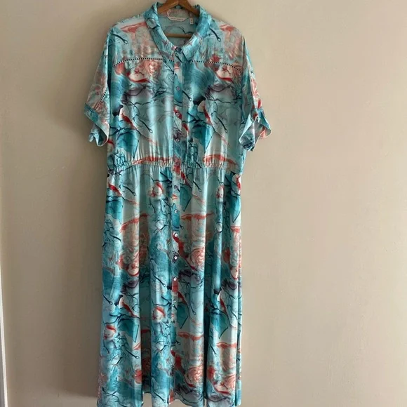 Soft Surroundings Blue and Pink Maxi Dress - Picture 1 of 9